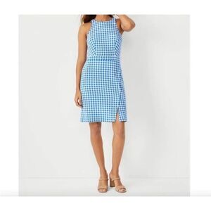 Ann Taylor gingham knit sheet dress, blue and white 8 tall